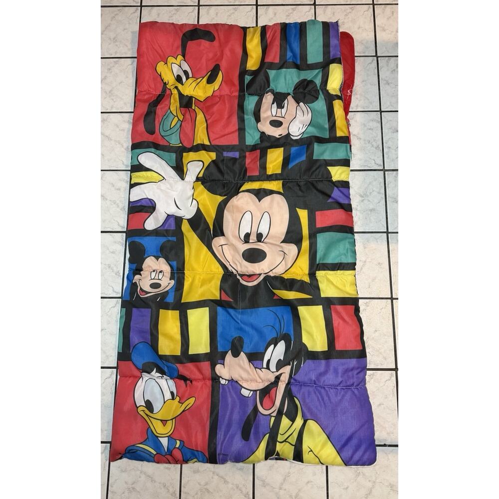Vtg Mickey Mouse Disney Sleeping Bag Donald Goofy Pluto 27" x 53” USA Read